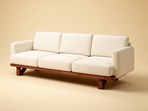 Cream linen sofa with walnut legs